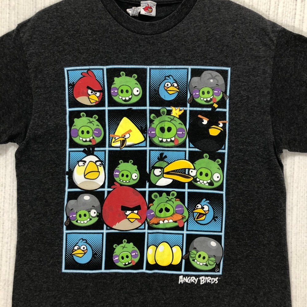 Angry Birds Fifth Sun Graphic T-Shirt Charcoal Gray‎ Character Grid Mens Small